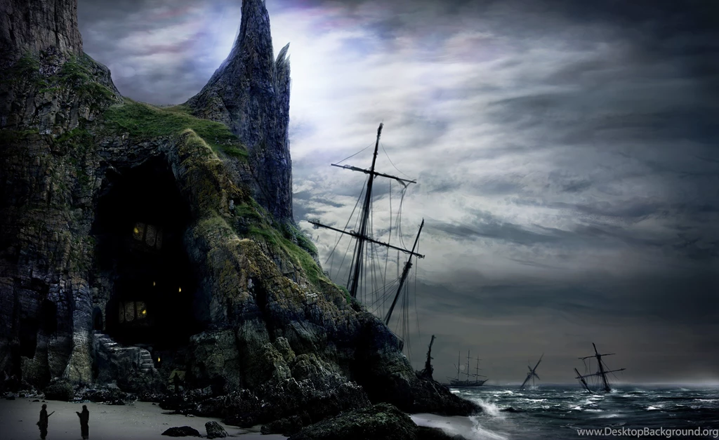Sailing Ships Fantasy Shipwreck Ruins Wreck Ocean Sea Beach People ...