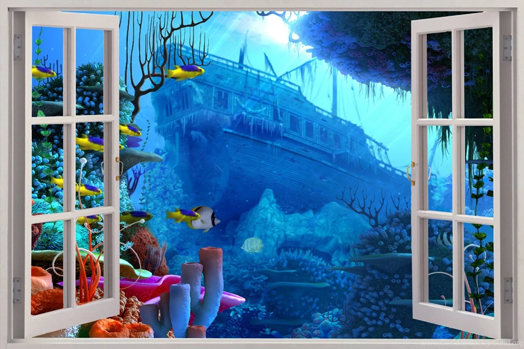 Huge 3D Window Shipwreck Under Sea View Wall Stickers Film Art ...
