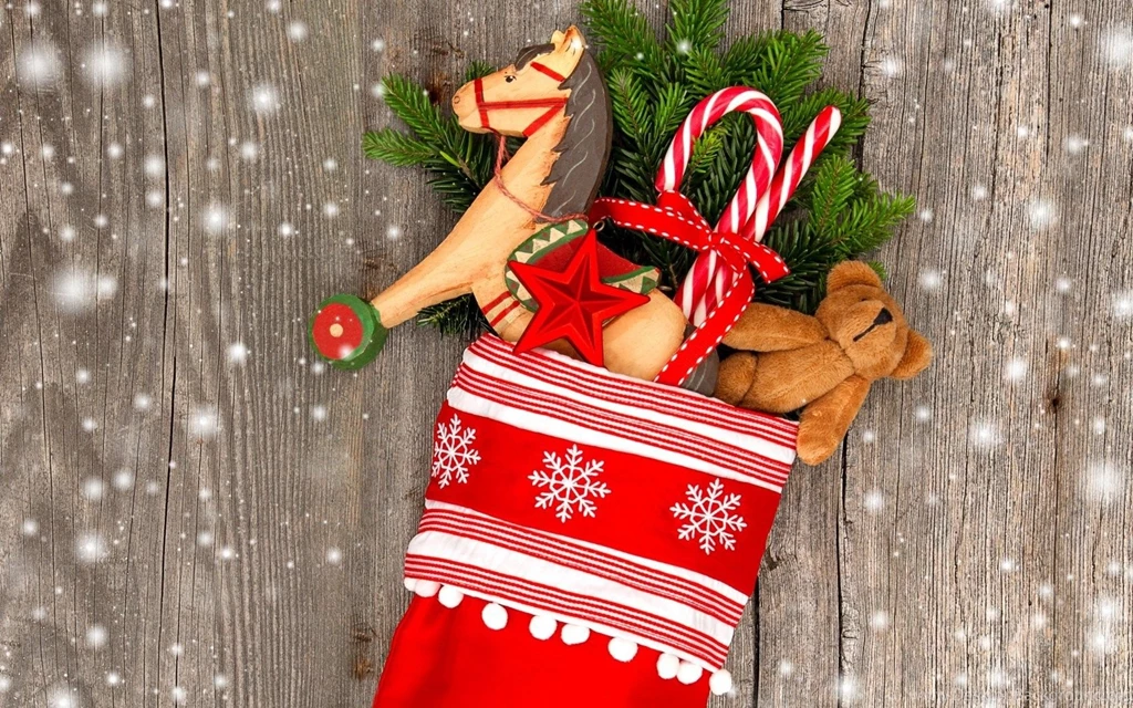 Christmas, Ornaments, Gift, Horse, Teddy Bear, Pine, Snow, Wallpapers