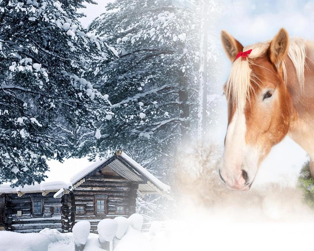 Christmas Horse And Cabin Wallpapers (