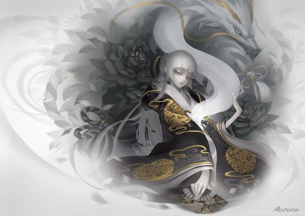 Dragon Fan Flowers Japanese Clothes Monono Original Yellow Eyes ...