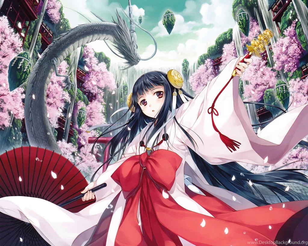 Black Hair Dragon Japanese Clothes Keg Miko Original Petals ...
