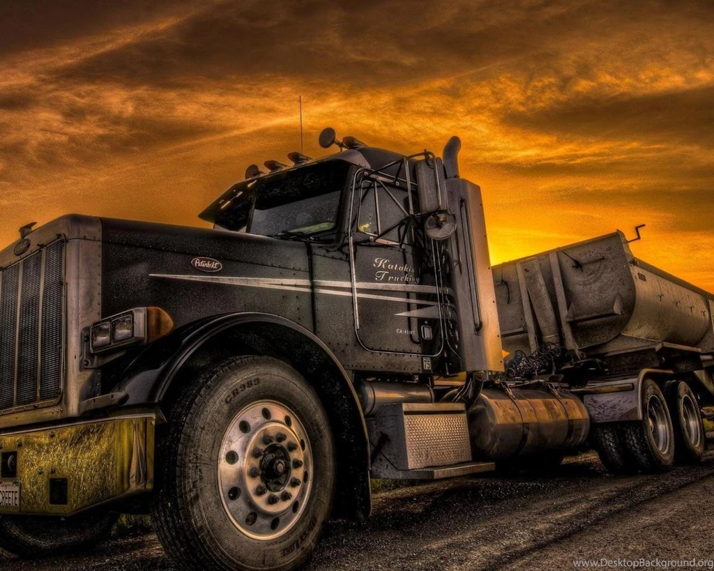 TRACTOR TRAILER ON THE SIDE OF THE ROAD HDR WALLPAPER   (