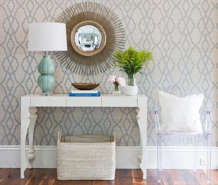 Blue And Green Trellis Foyer Wallpapers Design, Decor, Photos ...