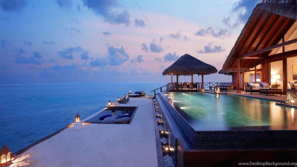 Coast, Hotel, Pool, Lights, Sunset Wallpapers