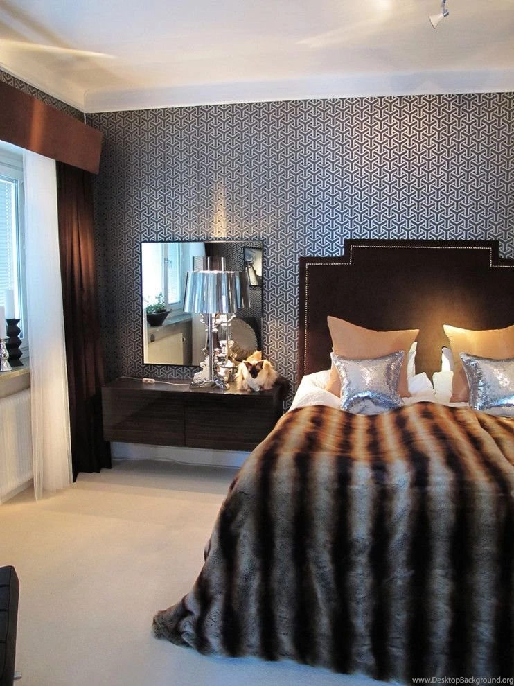 Magnificent Mirrored Nightstands fashion Other Metro Contemporary Spaces Image Ideas with bed pillows chrome accents floating bedside table graphic  ...