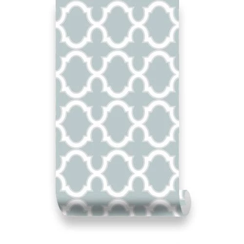 Moroccan Trellis Pattern WallPaper   Grayish Green & White ...