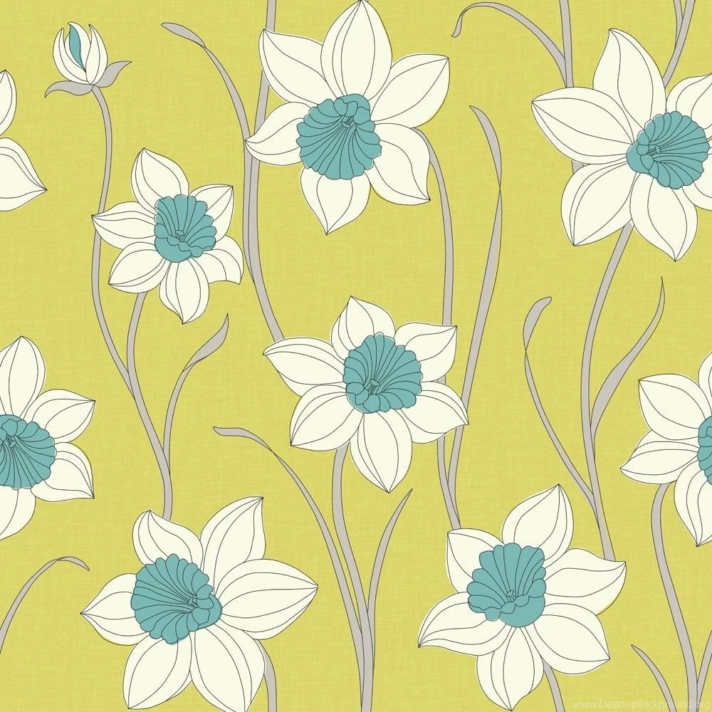 Fine Decor Daffodil Wallpapers Lime Green / Teal / White (FD31317 ...