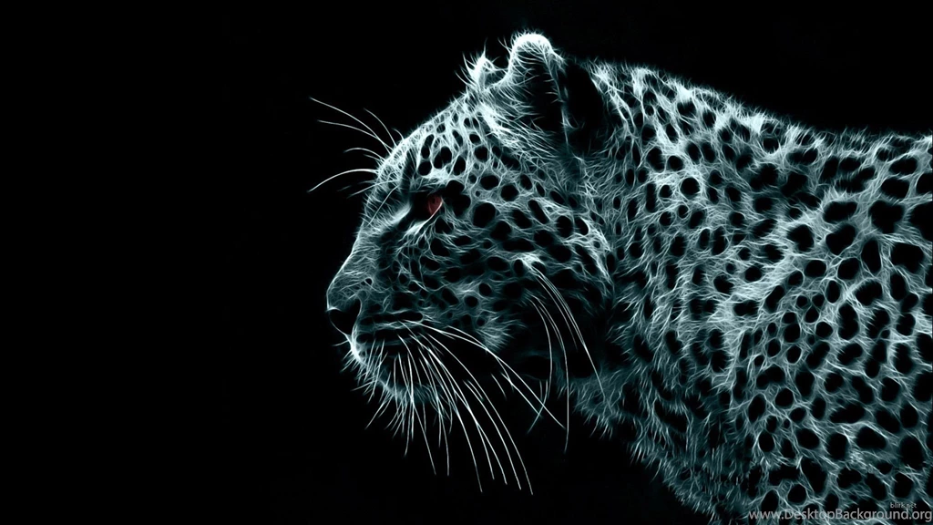 Black White Digital Wild Cat Leopards Leopard Gaze Art Shine Big