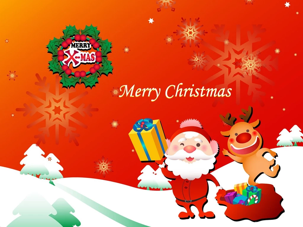 Free Cute Santa Claus And Reindeer Computer Desktop Wallpapers