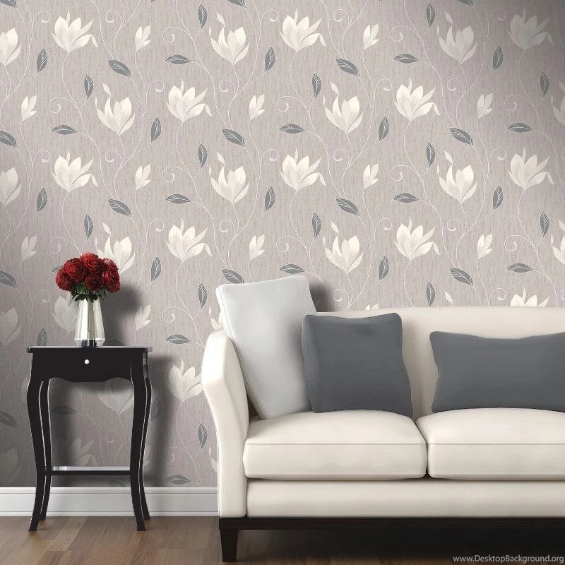Synergy Glitter Floral Wallpapers In Taupe And Silver M0782