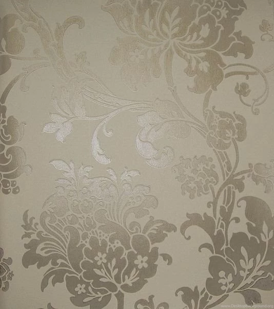 Taupe Damask Floral Print Wallpapers