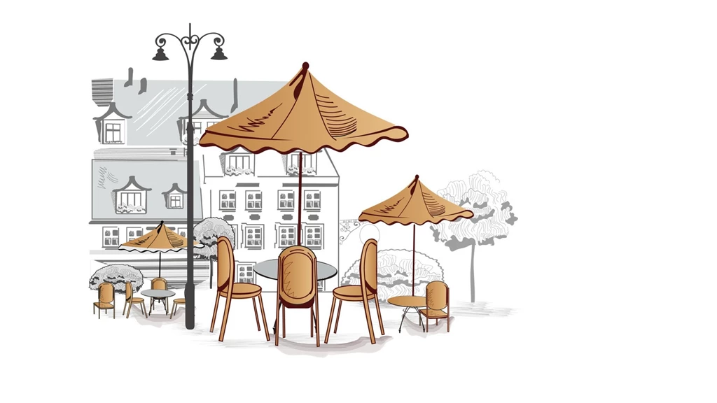 Download Wallpapers 2560x1440 Outdoor Cafe, Umbrellas, Chairs ...