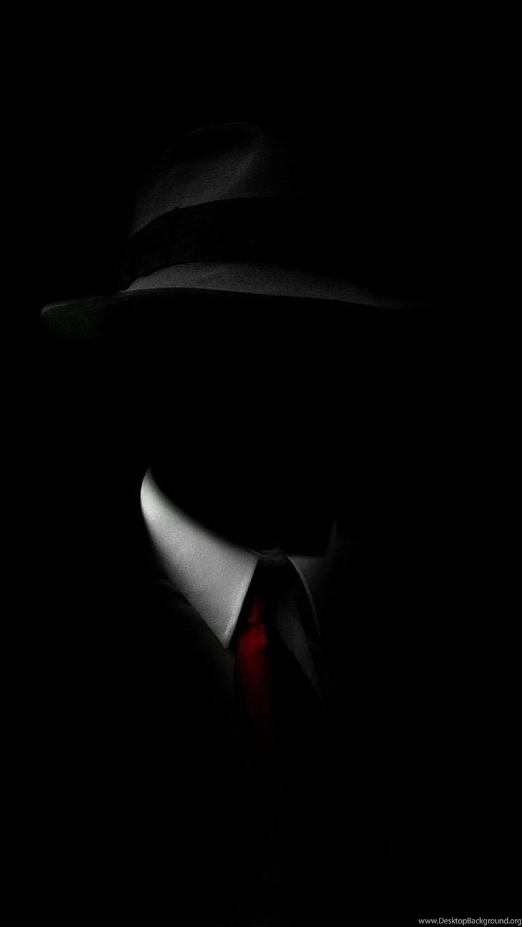 Shadow Man Black Suit Hat Red Tie