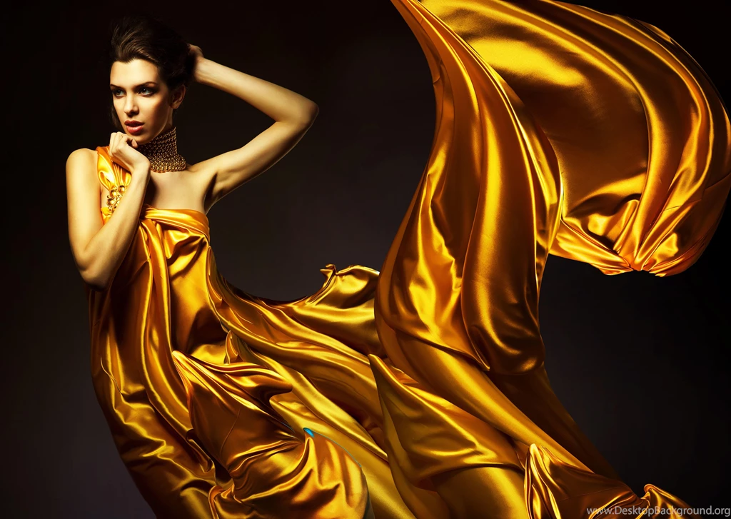 Brunettes Satin Yellow Dress Fashion Photography Wallpapers ...