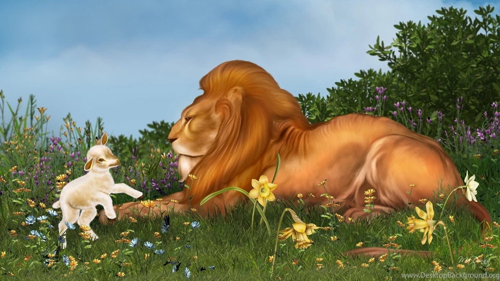 Cats: Lion Lamb Flowers Grass Sky Easter Field Spring Sunday ...