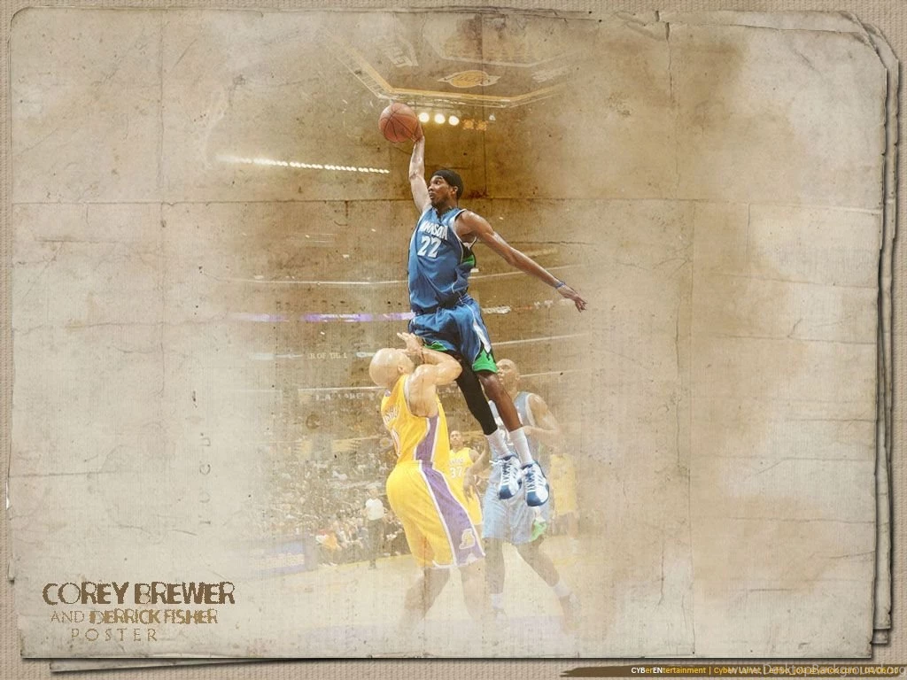 Corey Brewer Dunking Over Derrick Fisher Wallpapers