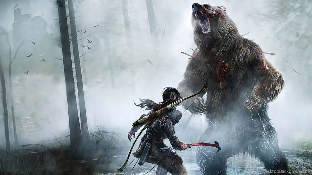 Rise Of The Tomb Raider Artwork: Lara Fighting A Bear   1366x768 ...