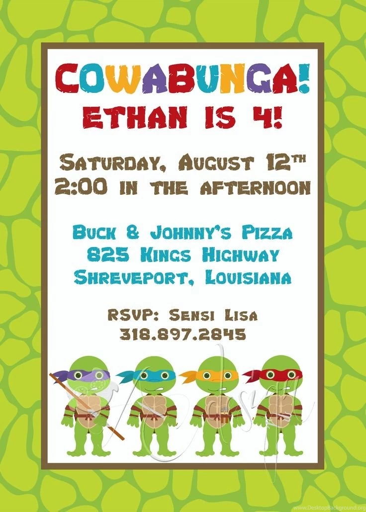 Ninja Turtle Invitation  White Backgrounds