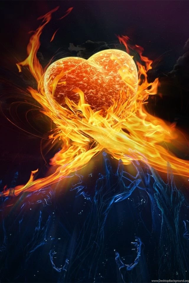 Download Wallpapers 640x960 Heart, Blue, Orange, Fire, Flame iPhone ...