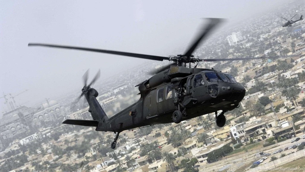 Download 1366x768 Sikorsky UH 60 Black Hawk Flying Over A City ...