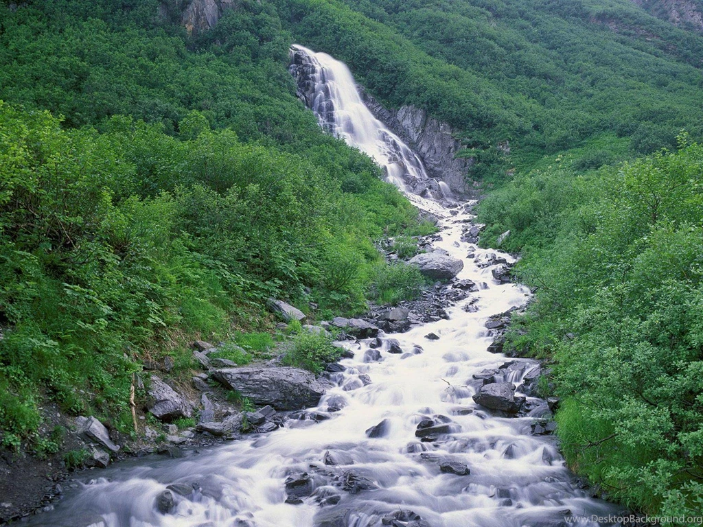 Seasonal Waterfall Chugach Mountains Alaska Free Desktop ...