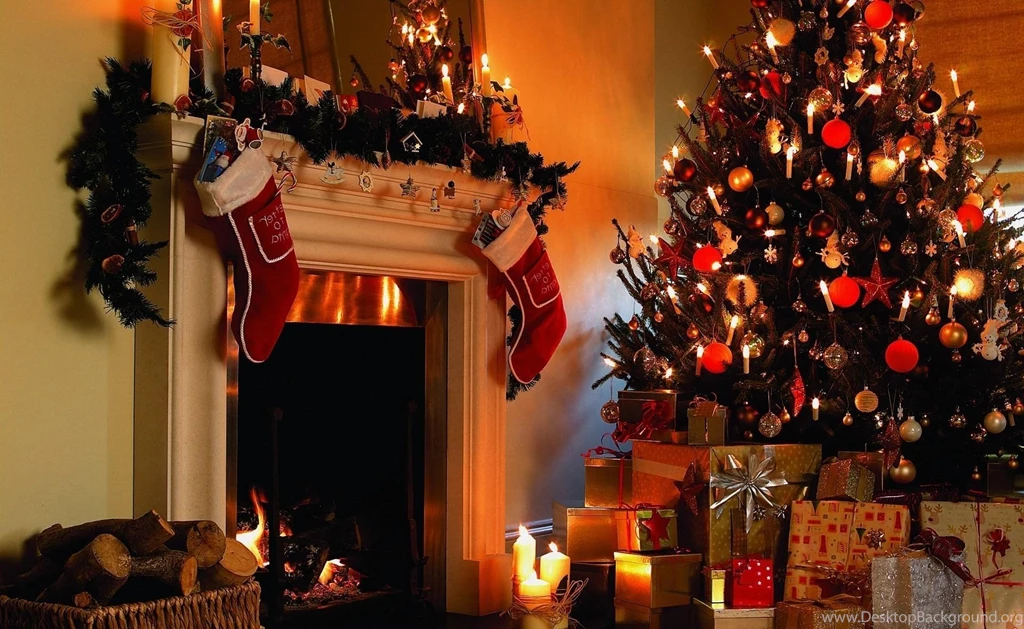 Christmas Tree Gifts Candles Fireplace