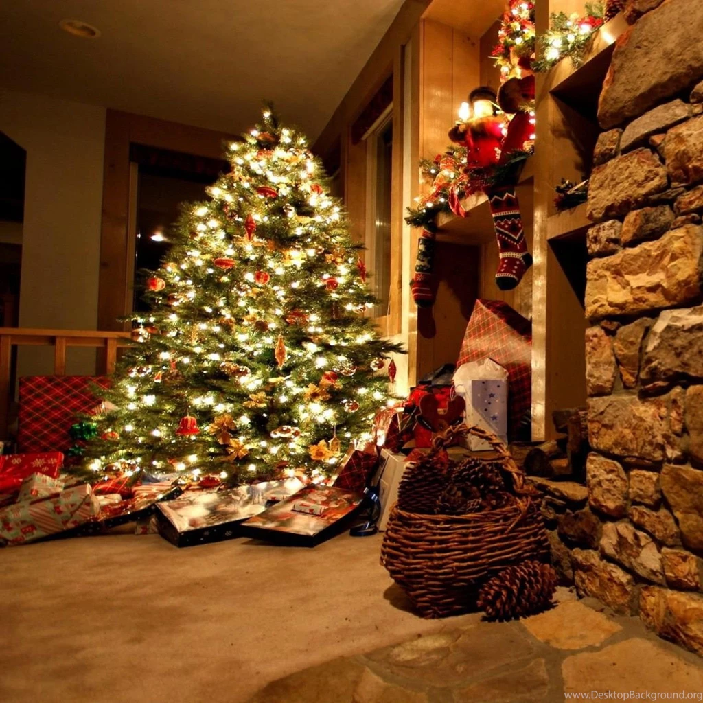 Download Wallpapers 2048x2048 Christmas Tree, Ornaments, Fireplace ...