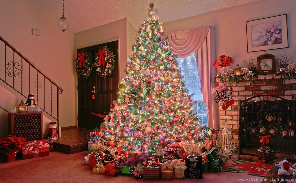 Christmas Holiday Tree Presents Fireplace