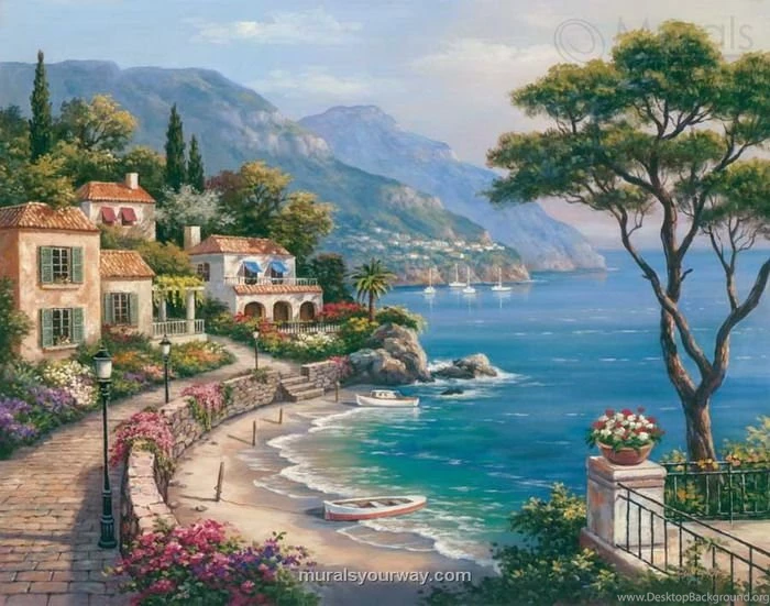 Wall Mural Ideas With Italian Beach View Mural Wallpapers Mural ...