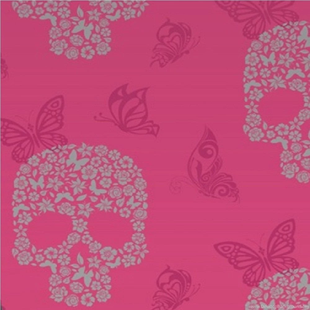 Muriva Skulls Bird Butterfly Motif Wallpapers Pink J21803
