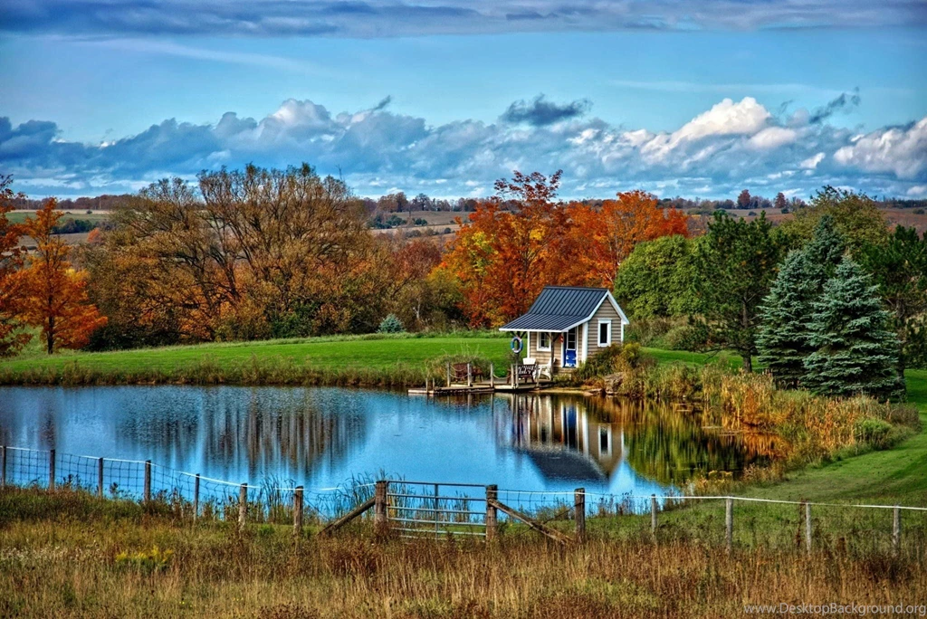 Landscape Nature Autumn Lake House Clouds Trees Wallpapers ...