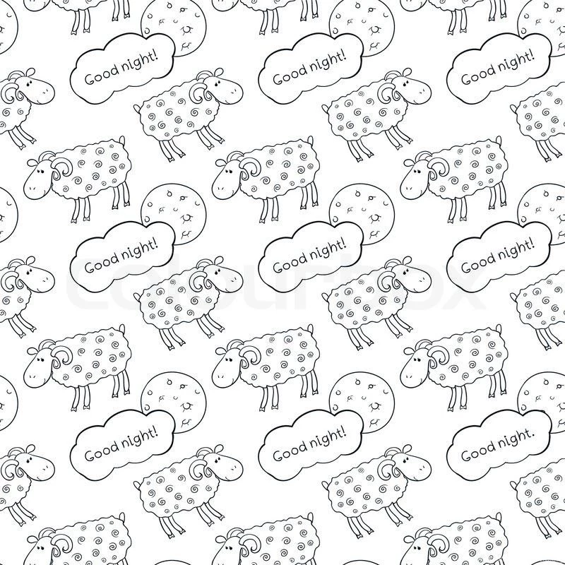 Black And White Seamless Vector Pattern With Images Cute Sheep On ...