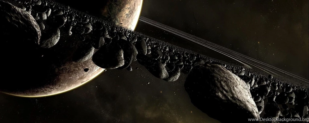 Download Wallpapers 2560x1024 Planet, Space, Ring, Asteroids Dual ...