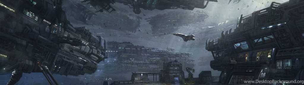 Spaceship Hangar Dual Screen Wallpapers