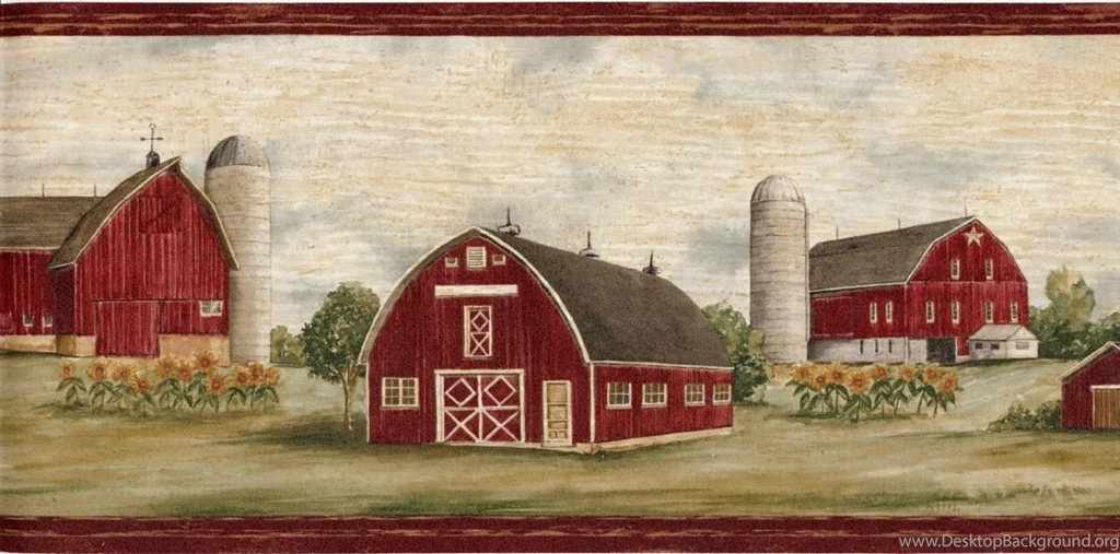 Wallpapers Border Country Farm Red Barn Sunflowers On PopScreen