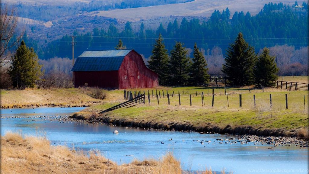 Red Barn By The River Wallpapers   Nature Wallpapers