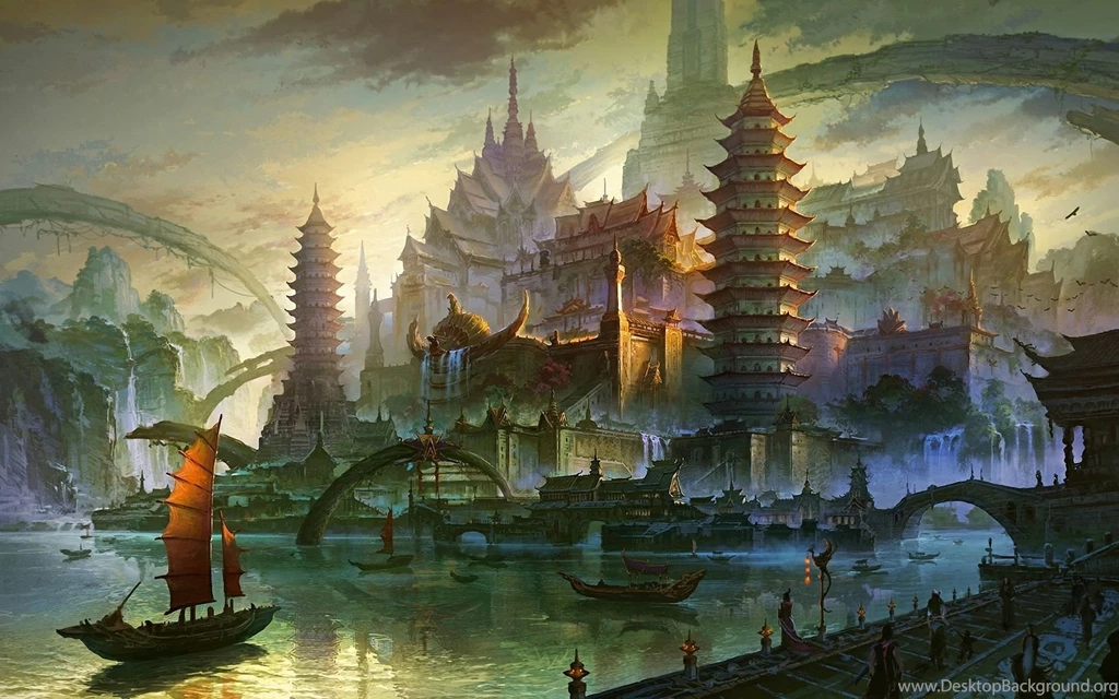 Fantasy Cities Asian Oriental Architecture Cg Paintings Digital ...