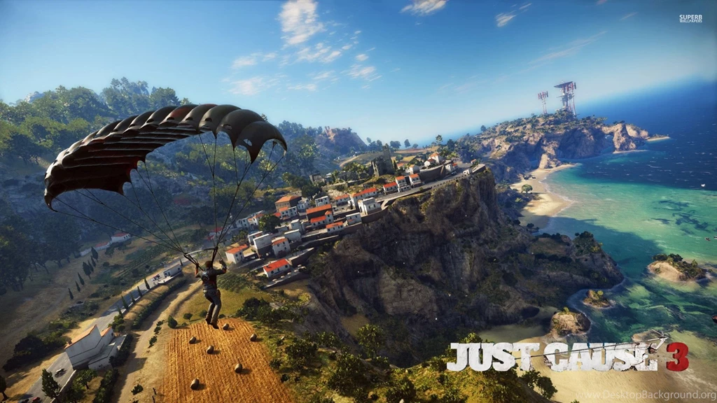 Rico Rodriguez Parachuting Over The Coast   Just Cause 3 Wallpapers ...