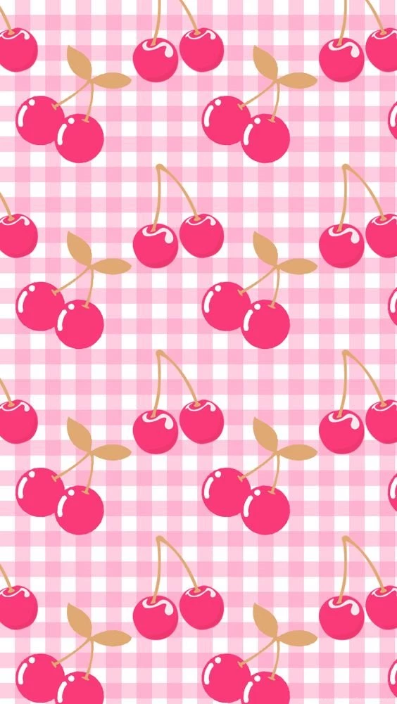 Pink Cherries & Gingham Wallpaper.