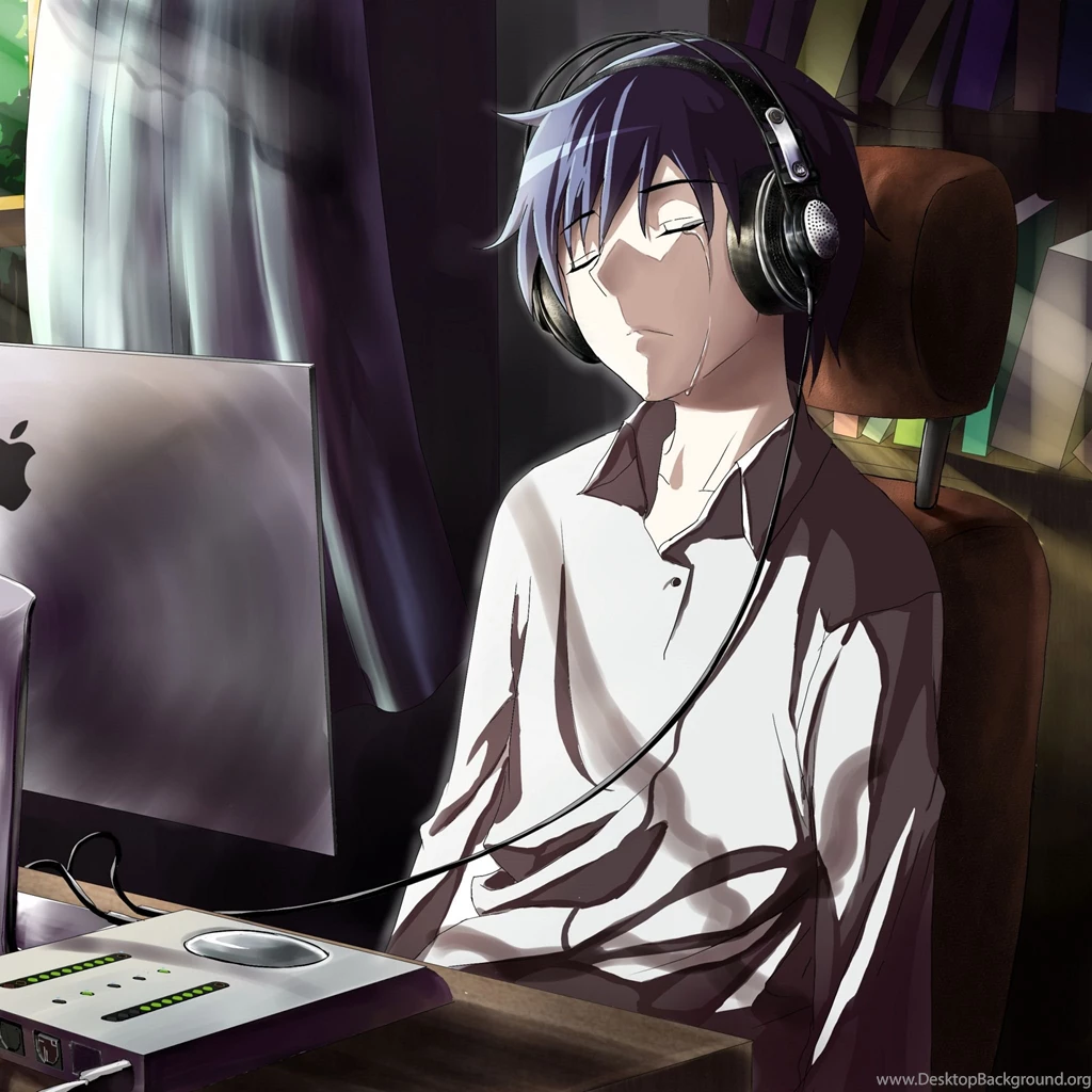 Download Wallpapers 2048x2048 Guy, Anime, Computer, Tears, Sadness ...
