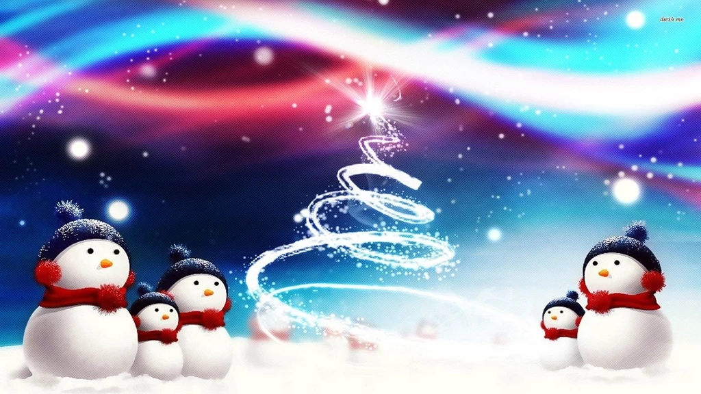 Snowmen Around Christmas Tree Wallpapers Holiday Wallpapers