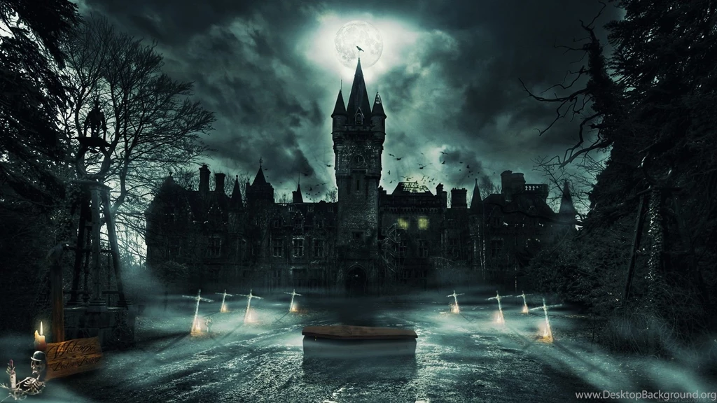 Castle wallpaper cloud candles raven budai welcome ghost coffin ...