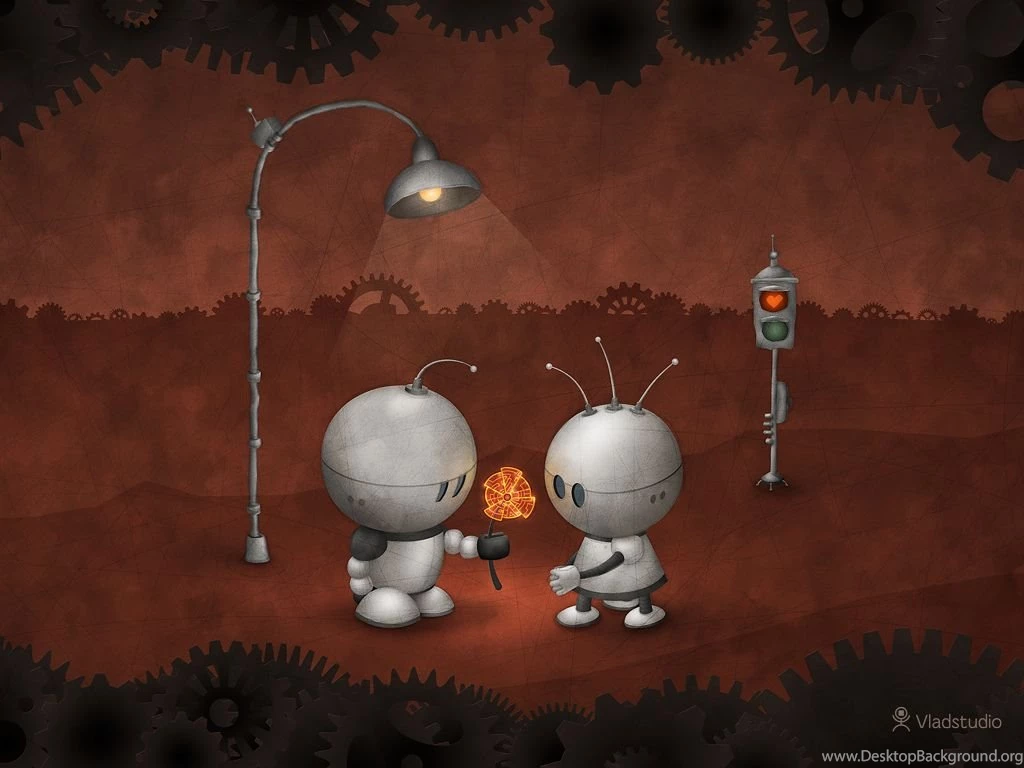 Robots In Love · Desktop Wallpapers · Vladstudio