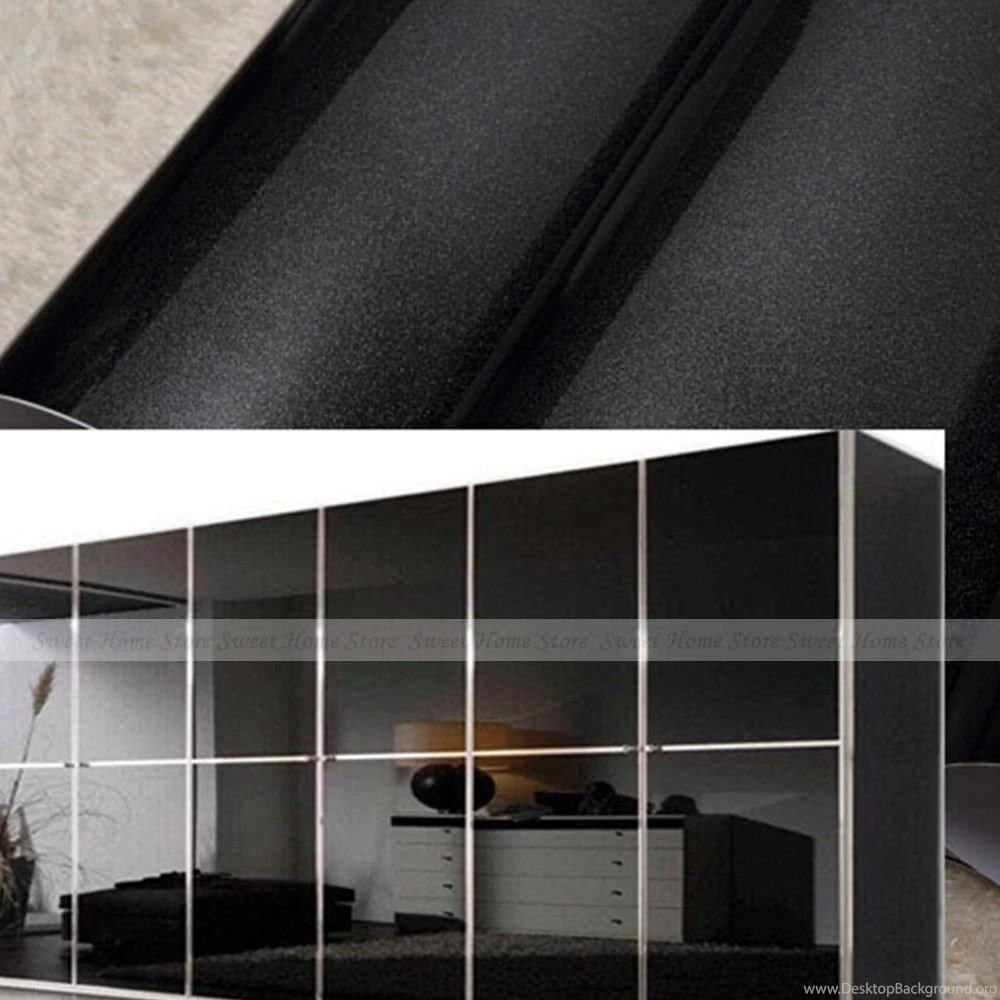 Yazi Gloss Black Kitchen Units Cupboard Door Cover Up Wallpapers ...