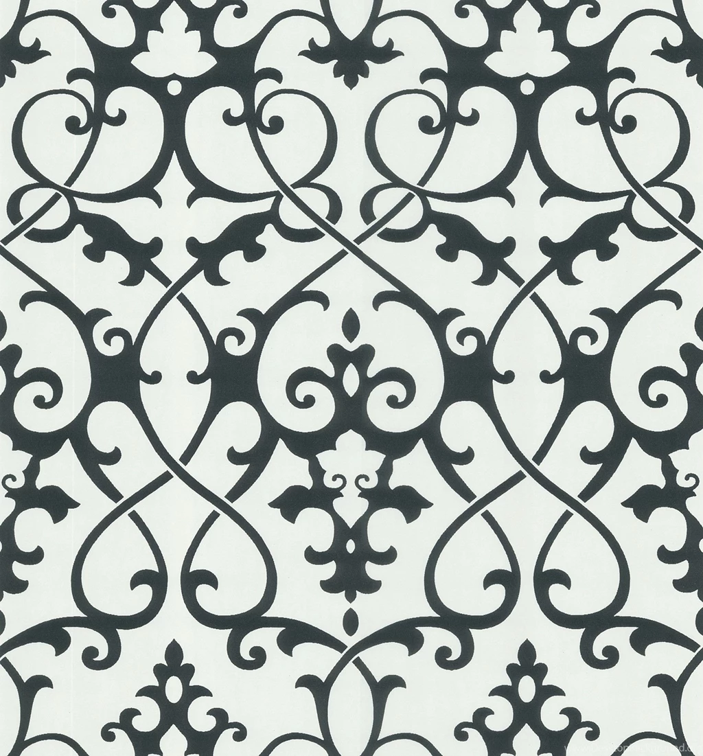 Octavia Damask Swirl Wallpapers In Black And White By Brewster Home ...