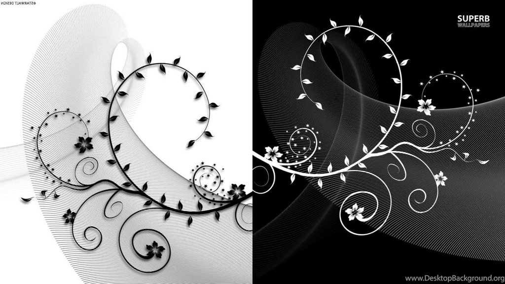 Black And White Swirling Plants Wallpapers Digital Art Wallpapers ...