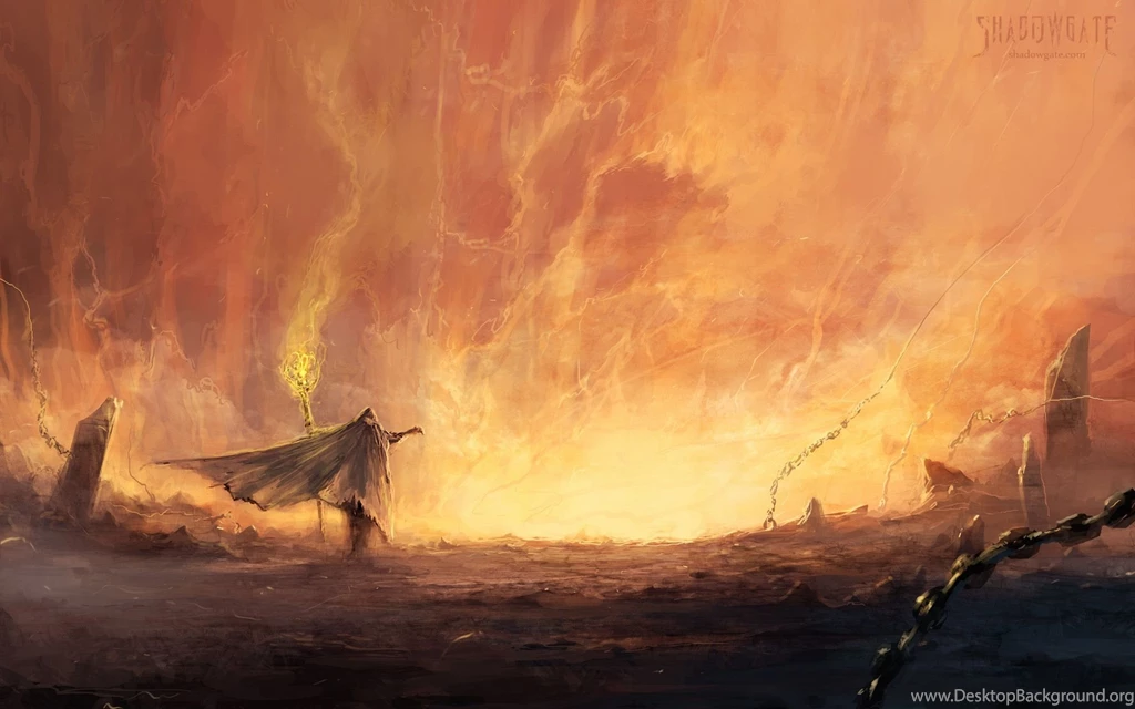 Art Fantasy Shadowgate Man Stick Fire Chains Cloak Wallpapers ...