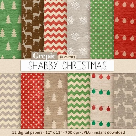 Christmas Digital Paper: SHABBY CHRISTMAS With Dirty Old By Grepic