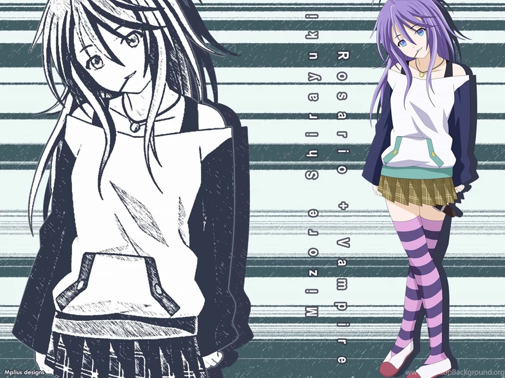 Rosario To Vampire Shirayuki Mizore Striped Legwear Wallpapers ...